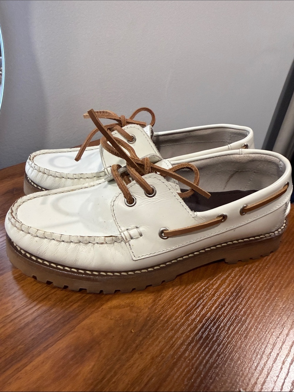 Anthropologie White Boat Shoes w/ Brown Trim Size 37 Women’s
